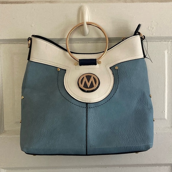 NWOT Blue and White Handbag with Removable Shoulder Strap - Picture 1 of 13
